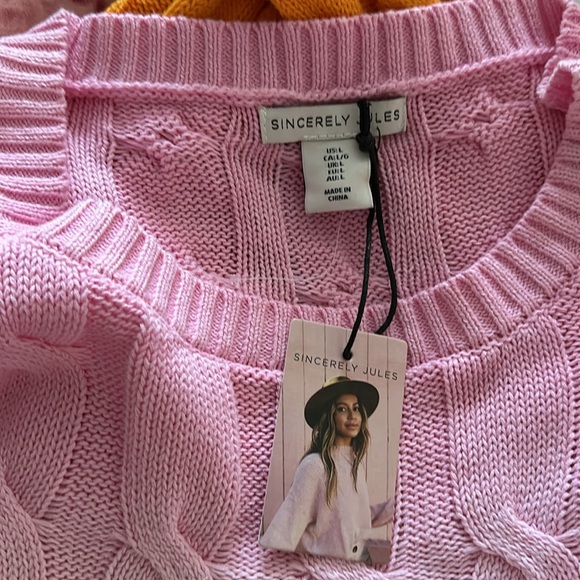 🩷🤍🧡 Sincerely Jules Cable Knit Cable Crop Sweater Pink White Orange L - Picture 4 of 5